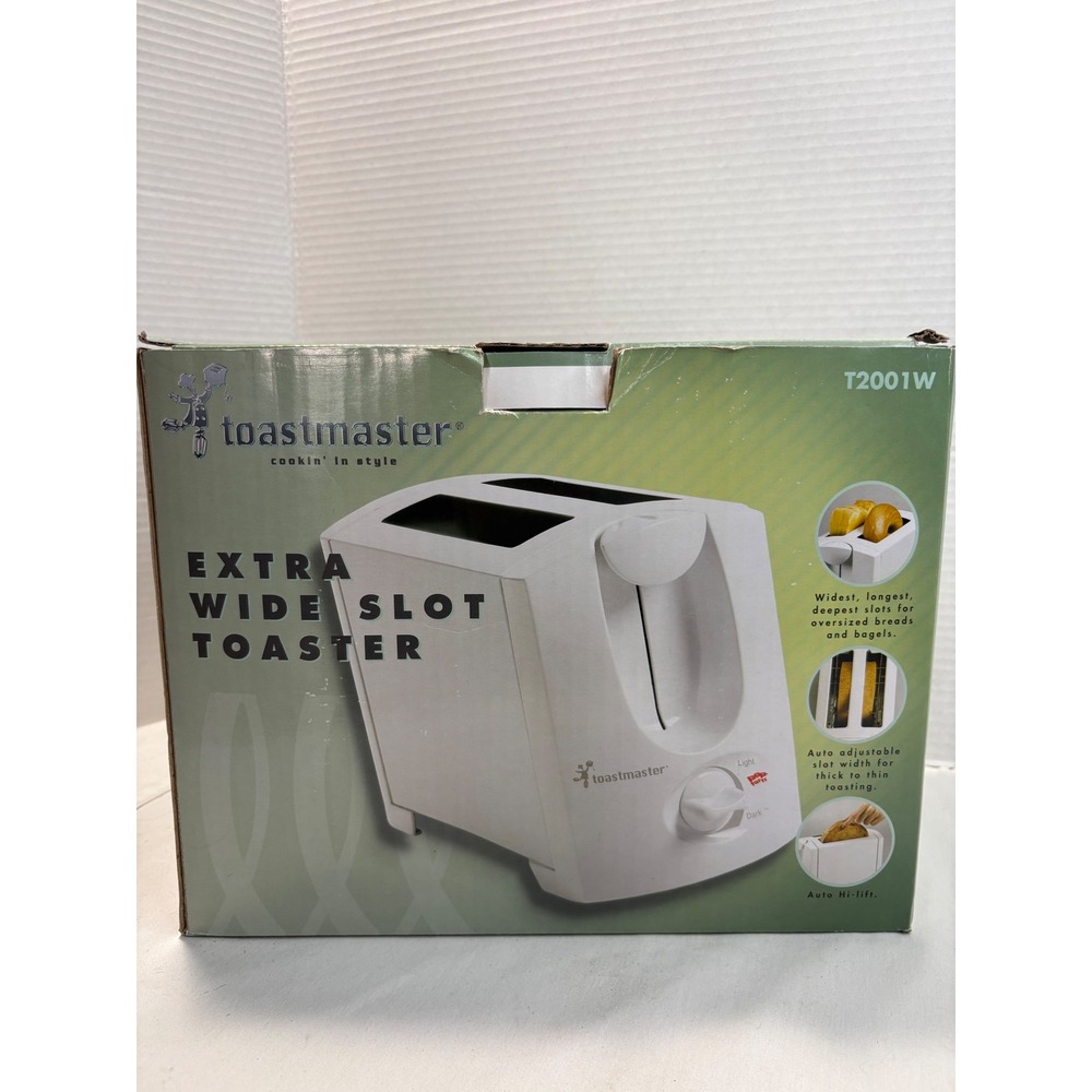 Toastmaster T2001W Extra Wide Slot Toaster 2 Slice White Bagel Toaster NIB